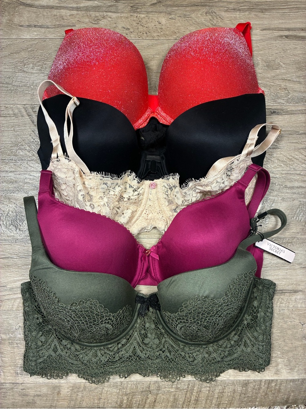 Victoria Secret Bundle 5 Bras Variety Super Push Up Perfect Shape Lined Demi